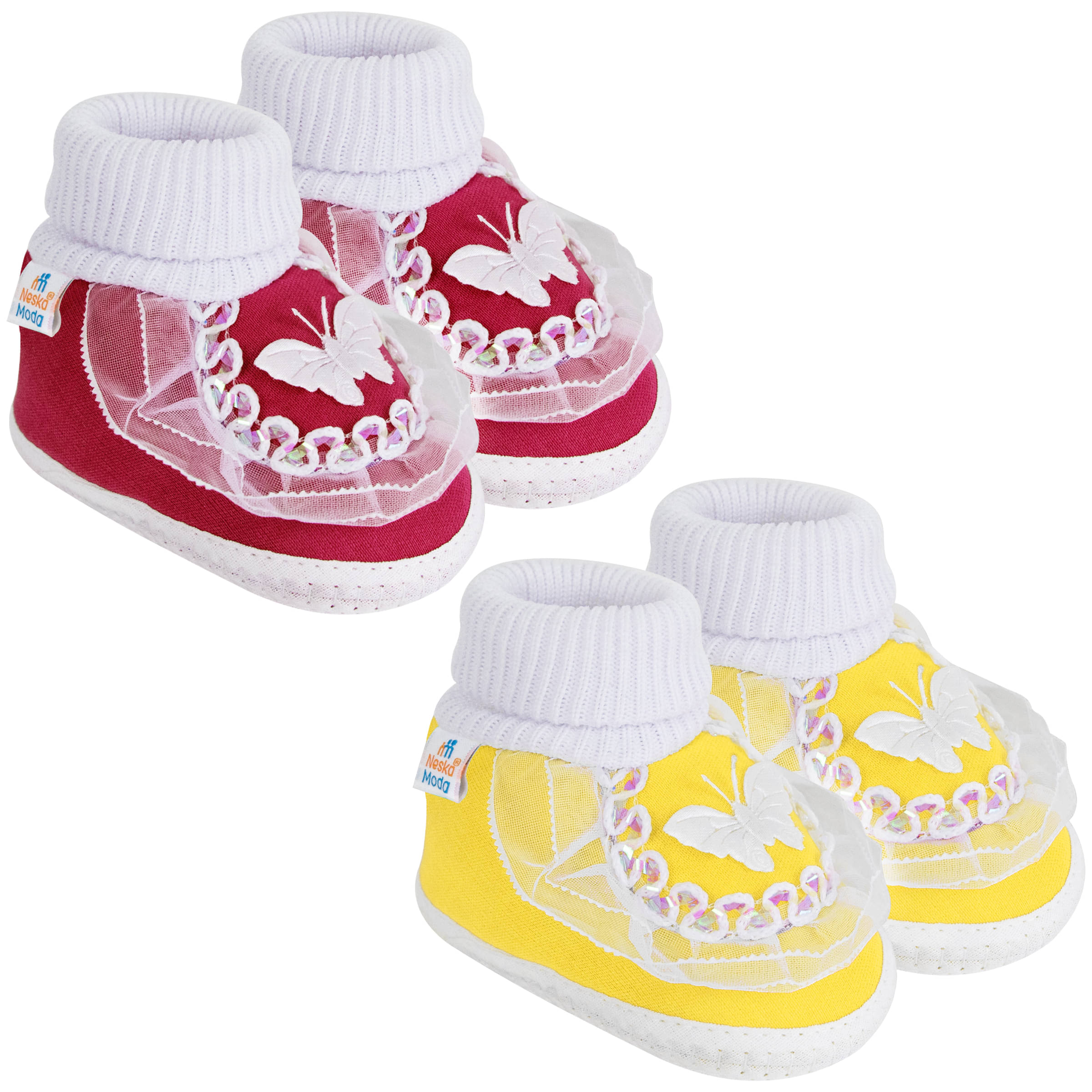     			Neska Moda Set of 2 Pair Baby Boys & Baby Girls Butterfly Frill Cotton Booties For 0 to 6 Months (Maroon,Yellow)