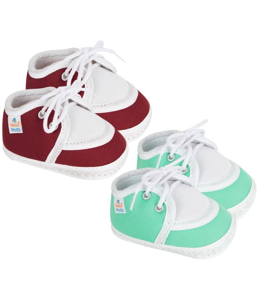     			Neska Moda Set of 2 Pair Baby Boys & Baby Girls Lace Cotton Booties For 0 to 6 Months (Maroon,Green)
