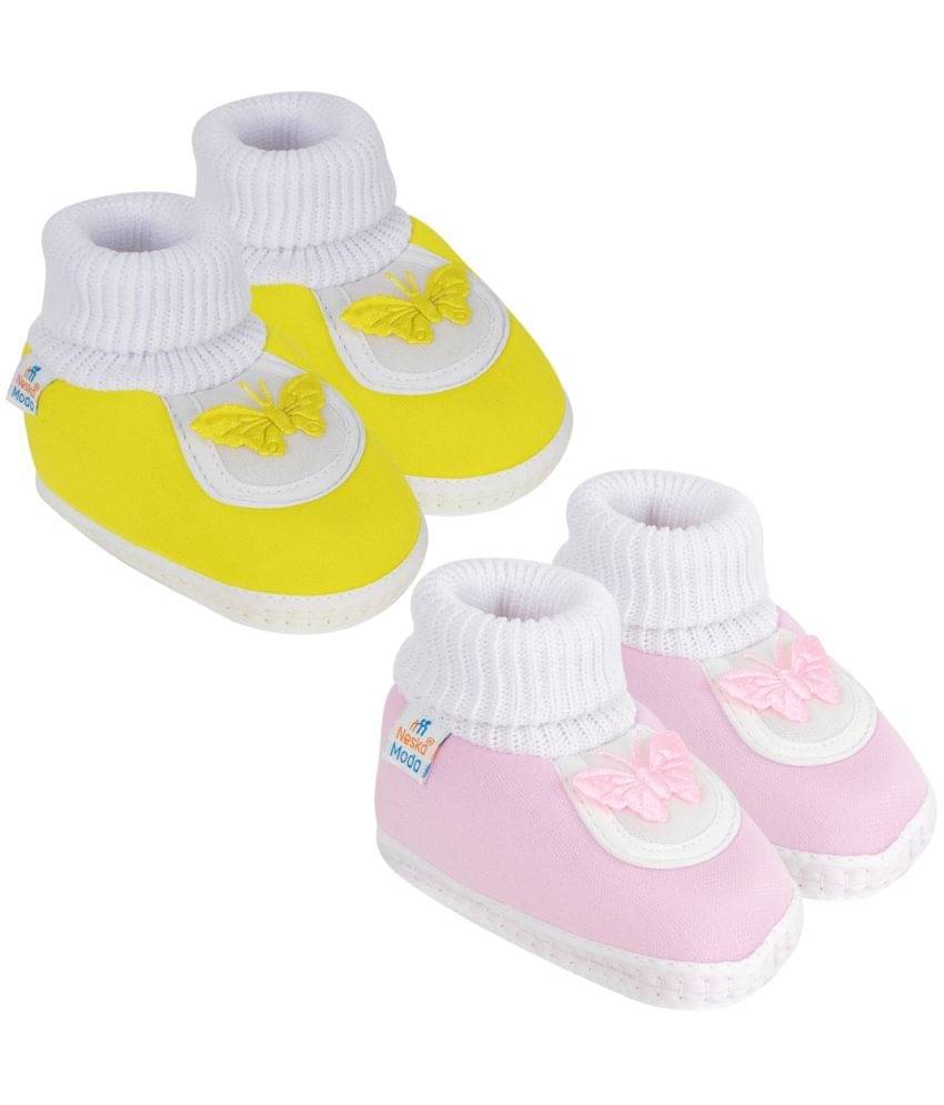     			Neska Moda Set of 2 Pair Baby Boys & Baby Girls Butterfly Cotton Booties For 12 to 24 Months (Yellow,Pink)