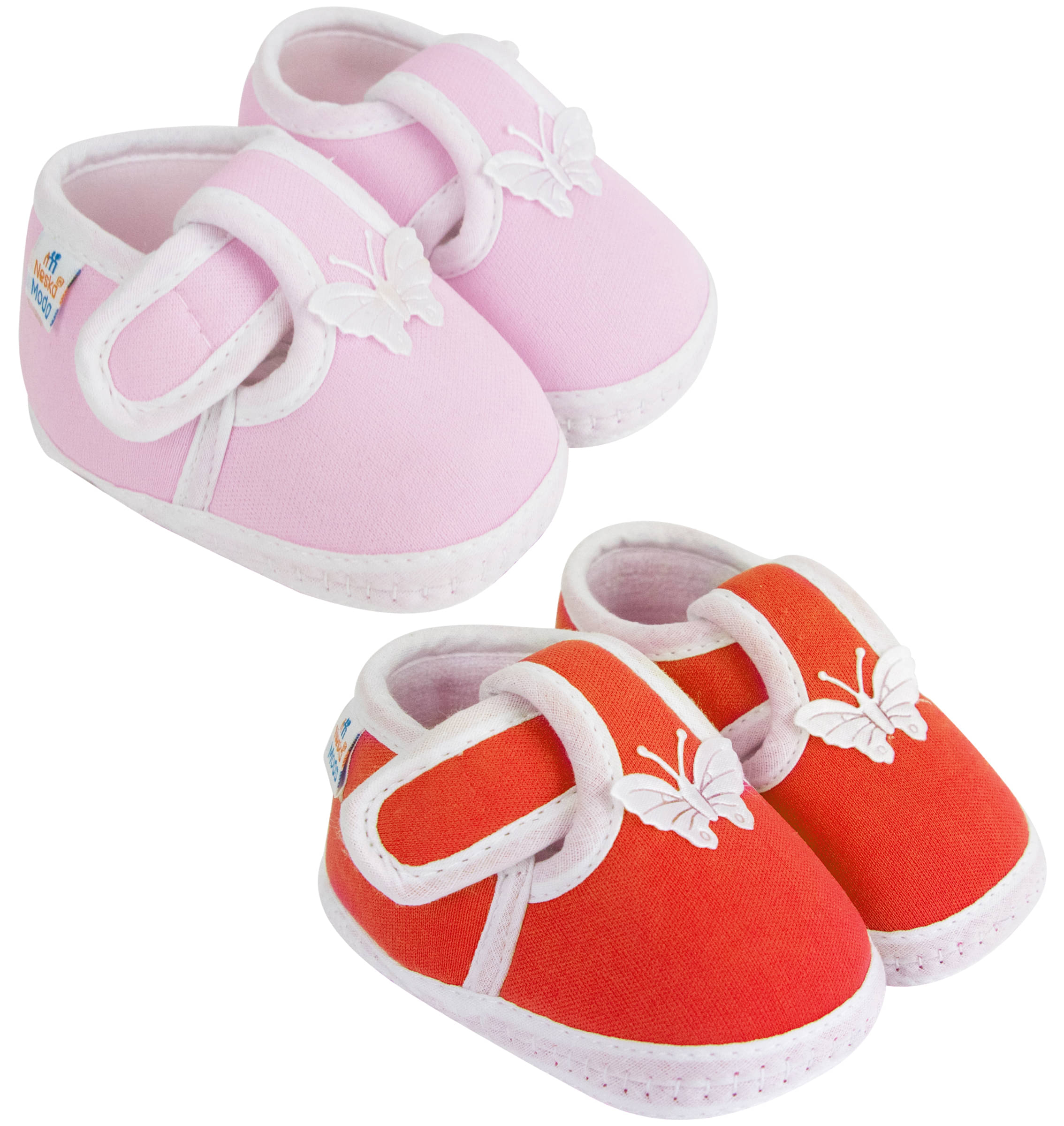     			Neska Moda Set of 2 Pair Baby Boys & Baby Girls Velcro Cotton Booties For 12 to 24 Months (Pink,Red)