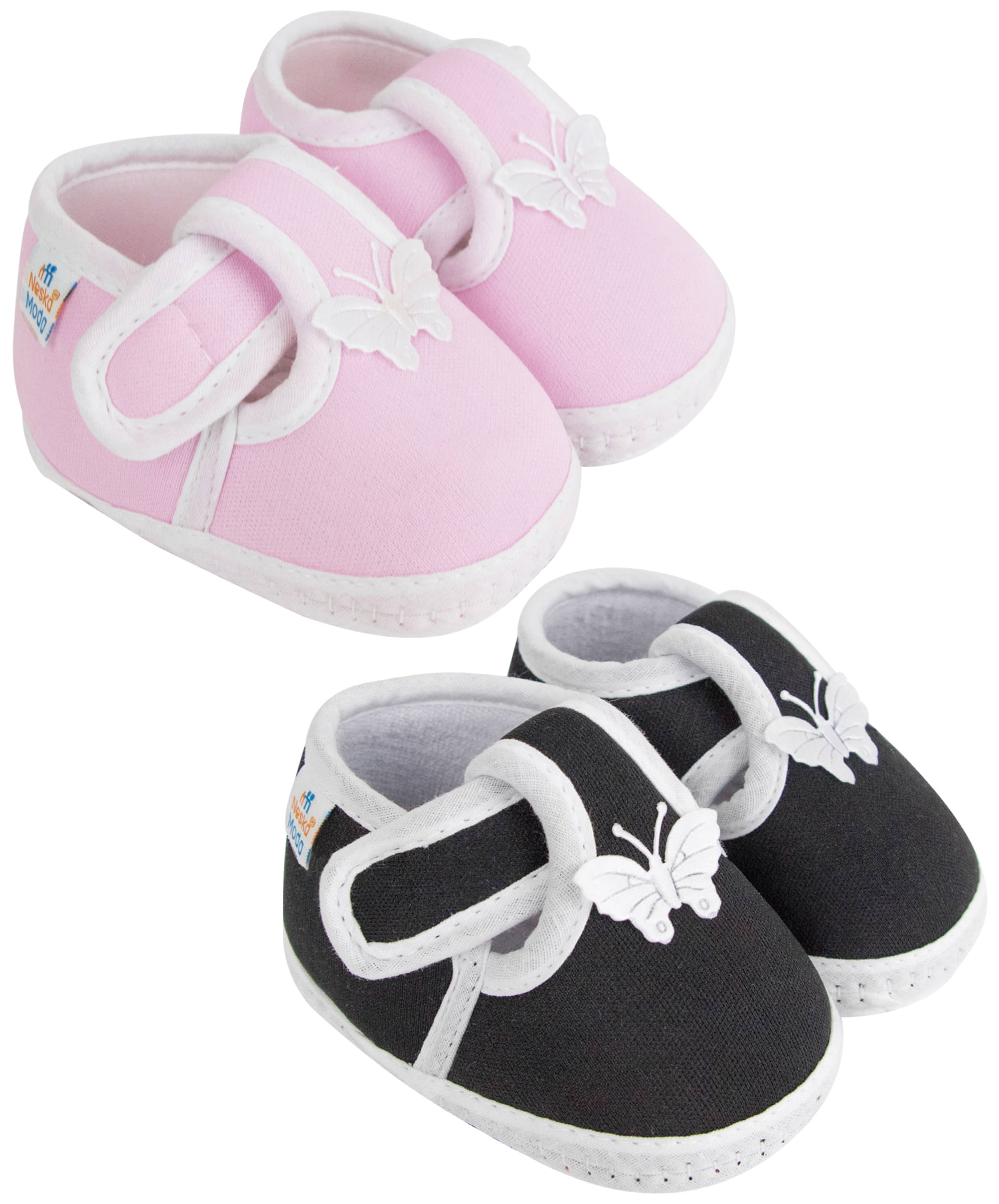     			Neska Moda Set of 2 Pair Baby Boys & Baby Girls Velcro Cotton Booties For 12 to 24 Months (Pink,Black)