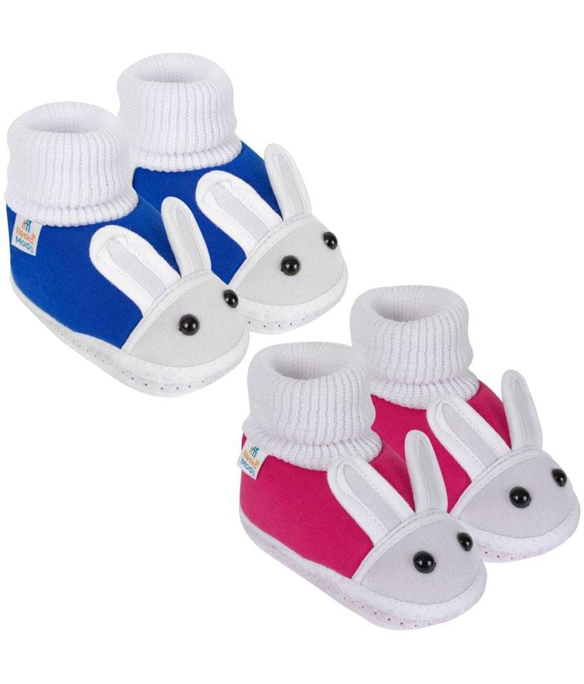     			Neska Moda Set of 2 Pair Baby Boys & Baby Girls Rabbit Face Cotton Booties For 12 to 24 Months (Blue,Pink)