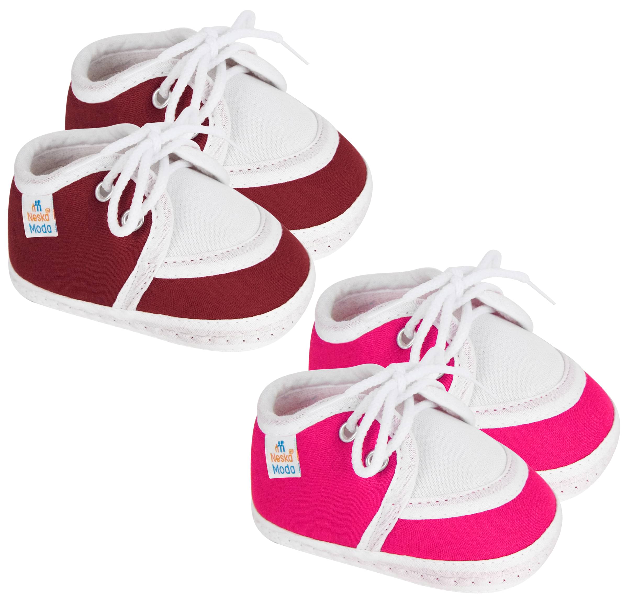     			Neska Moda Set of 2 Pair Baby Boys & Baby Girls Lace Cotton Booties For 0 to 6 Months (Maroon,Pink)