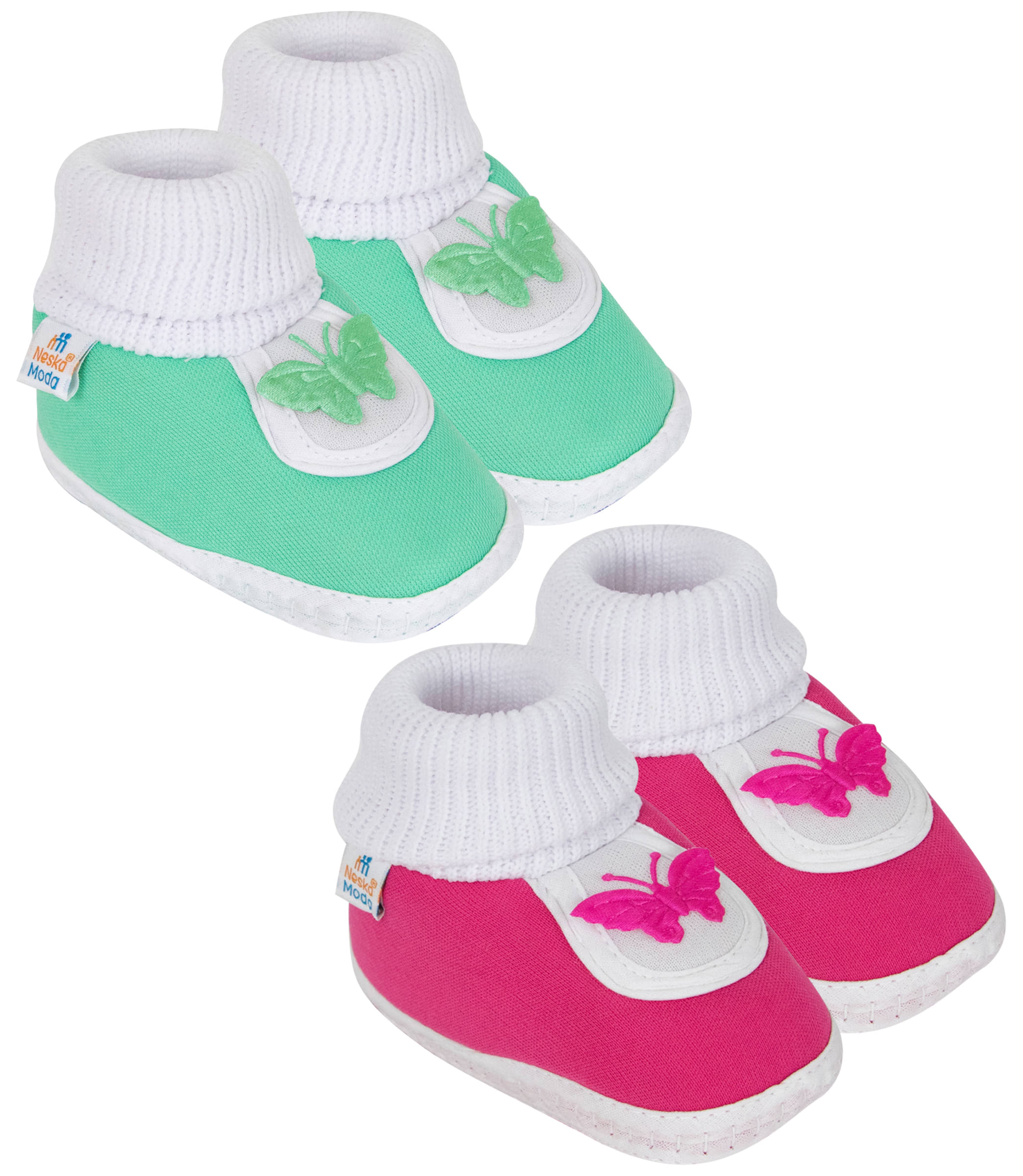     			Neska Moda Set of 2 Pair Baby Boys & Baby Girls Butterfly Cotton Booties For 12 to 24 Months (Green,Pink)