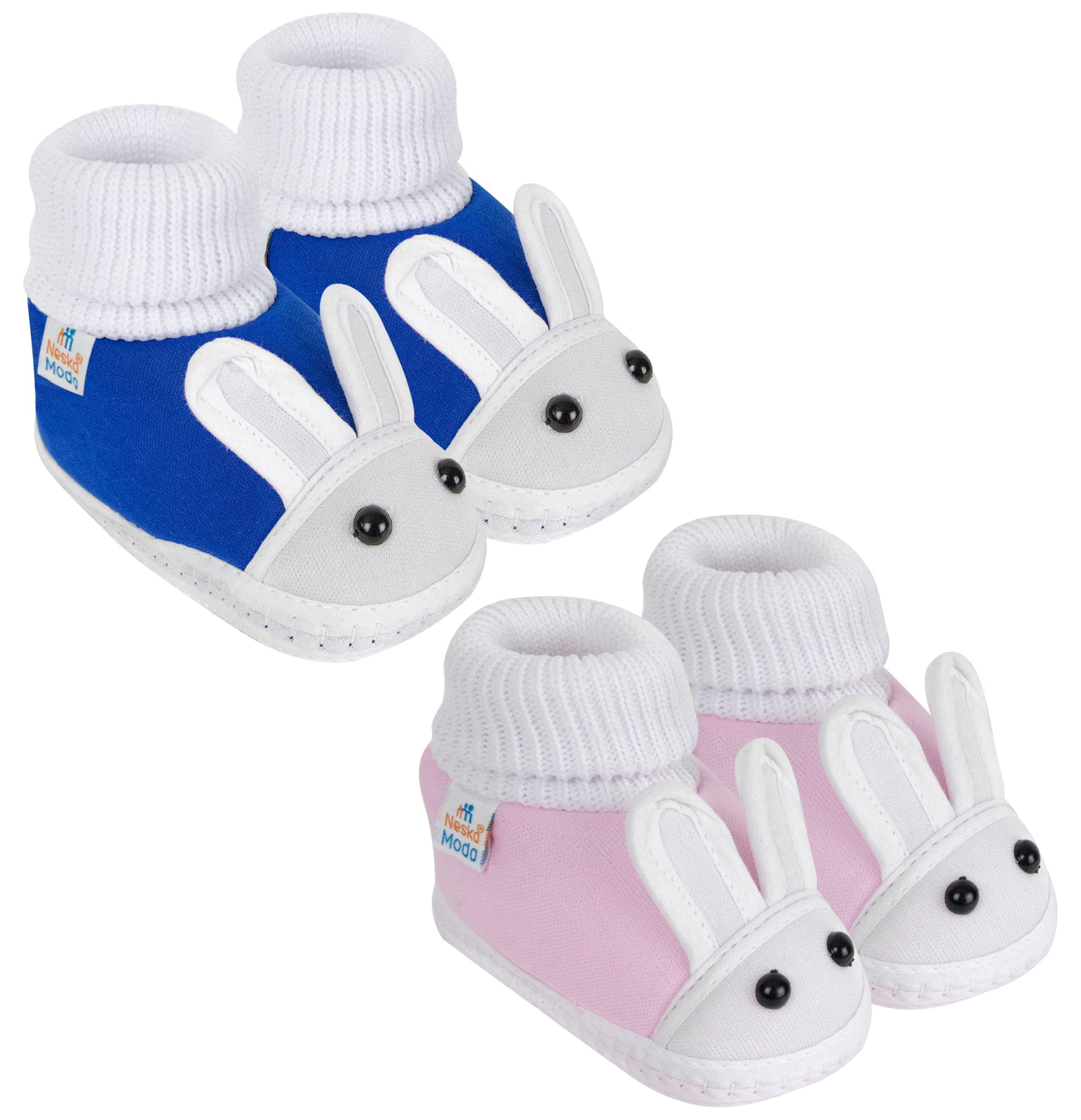     			Neska Moda Set of 2 Pair Baby Boys & Baby Girls Rabbit Face Cotton Booties For 12 to 24 Months (Blue,Pink)