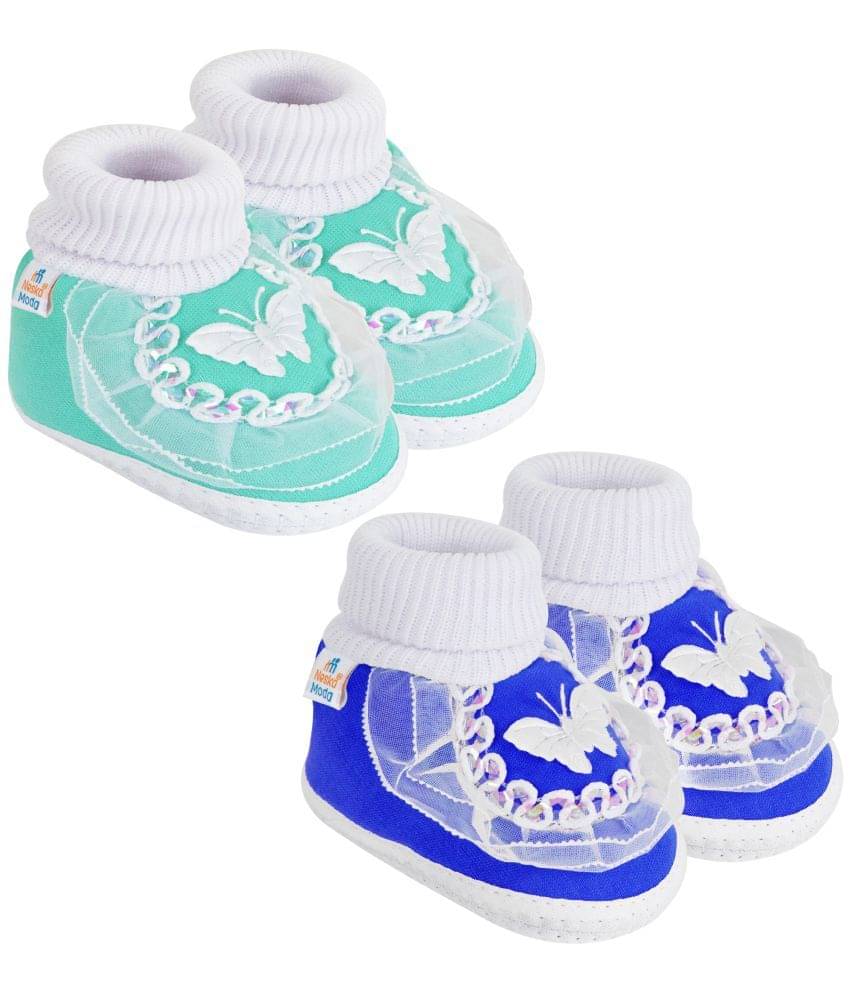     			Neska Moda Set of 2 Pair Baby Boys & Baby Girls Butterfly Frill Cotton Booties For 12 to 24 Months (Green,Blue)