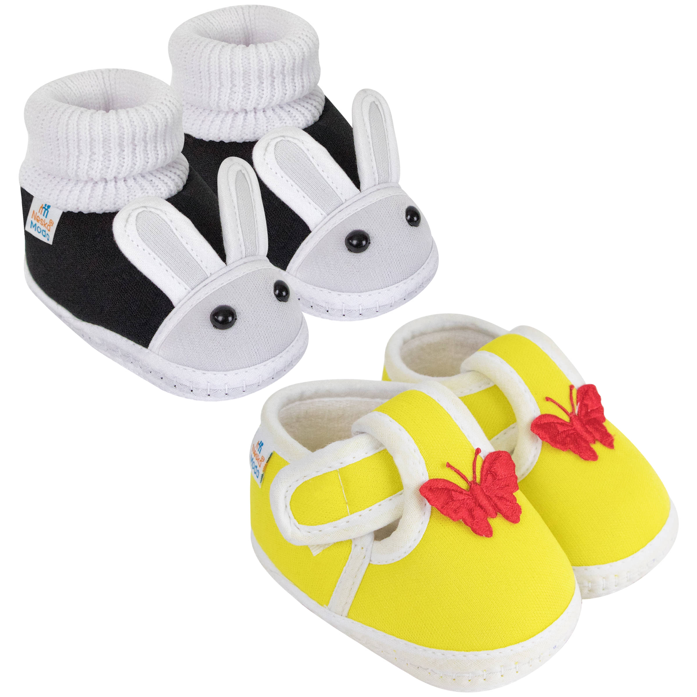     			Neska Moda Set of 2 Pair Baby Boys & Baby Girls Cotton Booties For 12 to 24 Months (Black,Yellow)