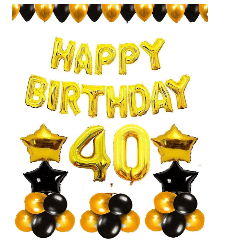     			Blooms Mall 1 Pc Happy Birthday Foil Banner (Golden), 2 pcs  Golden   foil star + 2 pcs Black   star foil, 30 Pcs Metallic Balloons (Black & Golden ),40   No. Foil Number Golden