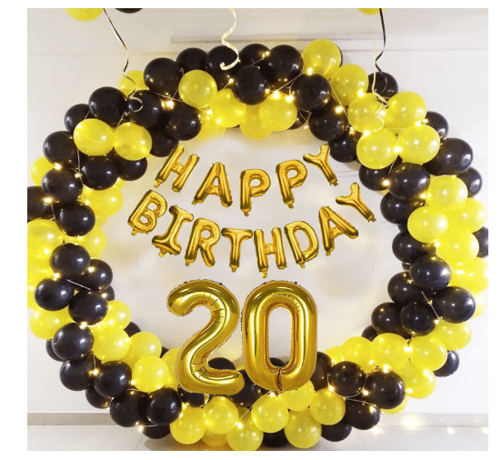     			Blooms Mall 1 Set Happy Birthday Foil (Golden) ,  20  pcs Yellow Metallic Balloon  20 pc  BlackMetallic Balloon,20 No. Foil Number Golden