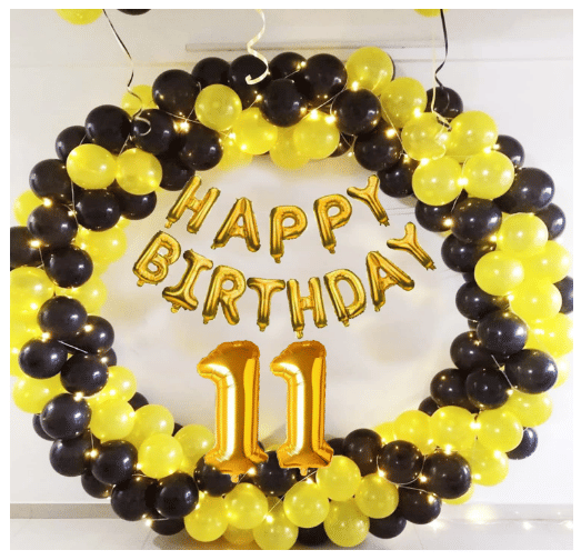     			Blooms Mall 1 Set Happy Birthday Foil (Golden) ,  20  pcs Yellow Metallic Balloon  20 pc  BlackMetallic Balloon,12 No. Foil Number Golden