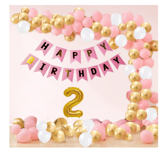     			Blooms Mall 1 Set Happy Birthday Banner  ( Pink ),  20  pcs white  Metallic Balloon  20 pc  Golden   Metallic Balloon 20 pc  Pink    Metallic Balloon ,4 No. Foil Number Golden