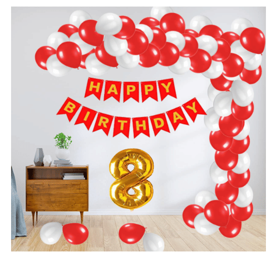     			Blooms Mall 1 Set Happy Birthday Banner (Red ),  20  pcs white  Metallic Balloon  20 pc  Red  Metallic Balloon,6 No. Foil Number Golden