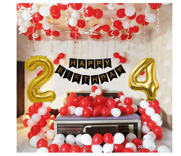     			Blooms Mall 1 Set Happy Birthday Banner (Black),  20  pcs white  Metallic Balloon  20 pc  Red  Metallic Balloon,23 No. Foil Number Golden