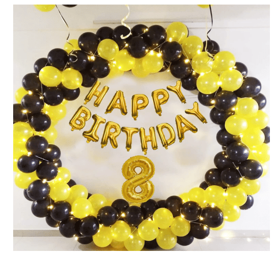     			Blooms Mall 1 Set Happy Birthday Foil (Golden) ,  20  pcs Yellow Metallic Balloon  20 pc  BlackMetallic Balloon,6 No. Foil Number Golden