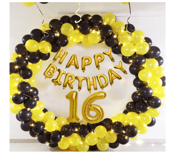     			Blooms Mall 1 Set Happy Birthday Foil (Golden) ,  20  pcs Yellow Metallic Balloon  20 pc  BlackMetallic Balloon,13No. Foil Number Golden