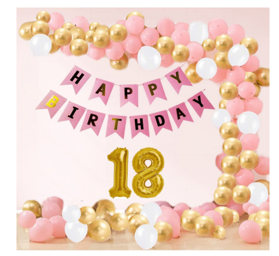 Blooms Mall 1 Set Happy Birthday Banner ( Pink ), 20 pcs white Metallic Balloon 20 pc Golden Metallic Balloon 20 pc Pink Metallic Balloon , 18 No. Foil Number Golden Blooms Mall 1 Set Happy Birthday Banner ( Pink ), 20 pcs white Metallic Balloon 20 pc Golden Metallic Balloon 20 pc Pink Metallic Balloon , 18 No. Foil Number Golden