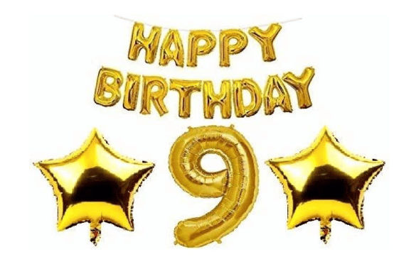     			Blooms Mall 1 Set Happy Birthday Foil   ( Golden  ),2 Golden Foil star  ,9 No. Foil Number Golden