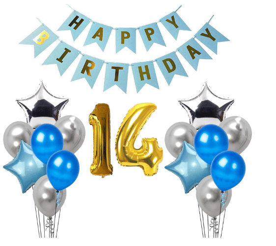     			Blooms Mall 1 set Happy Birthday Banner  ( Blue  Color),, 2 pcs Blue   foil star + 2 pcs silver   star foil, 50 Pcs Metallic Balloons (Blue & Silver )),15 No. Foil Number Golden