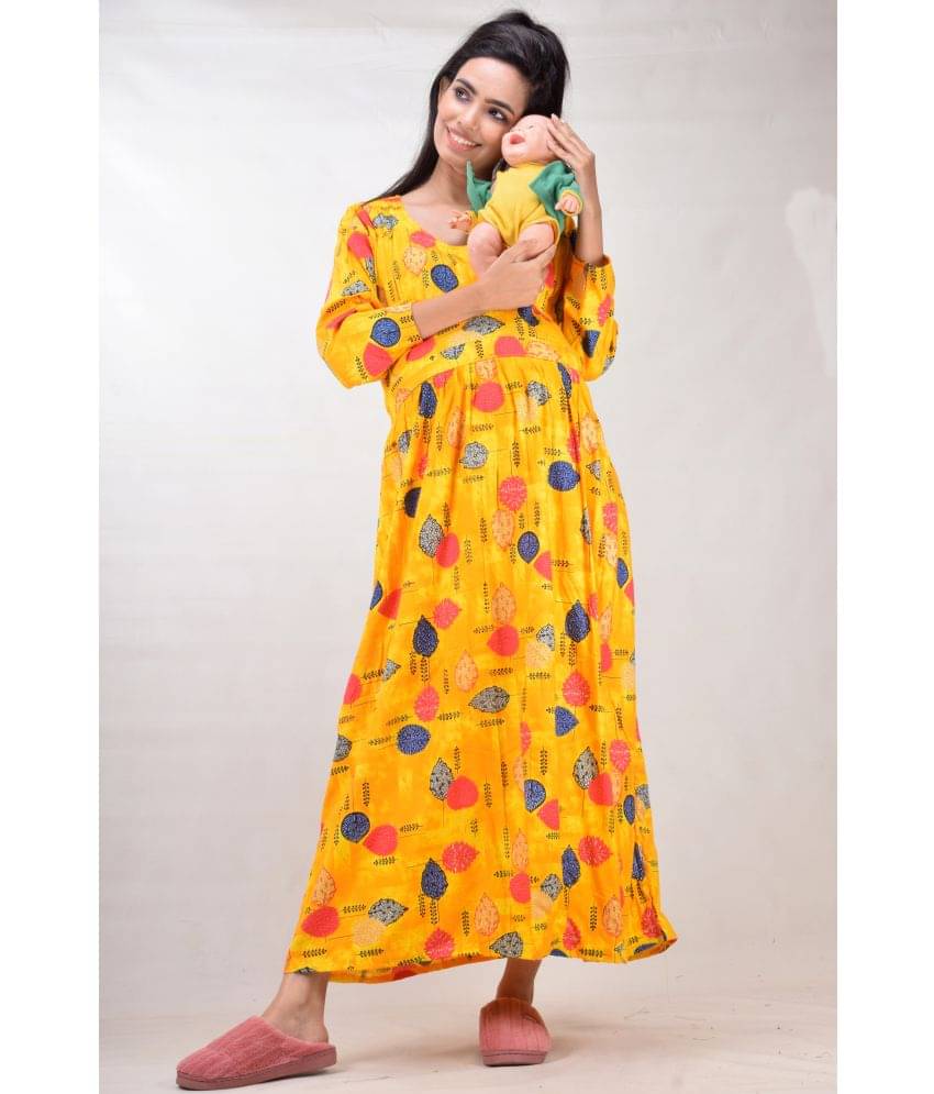 CLYMAA Yellow Rayon Gown - CLYMAA Yellow Rayon Gown -