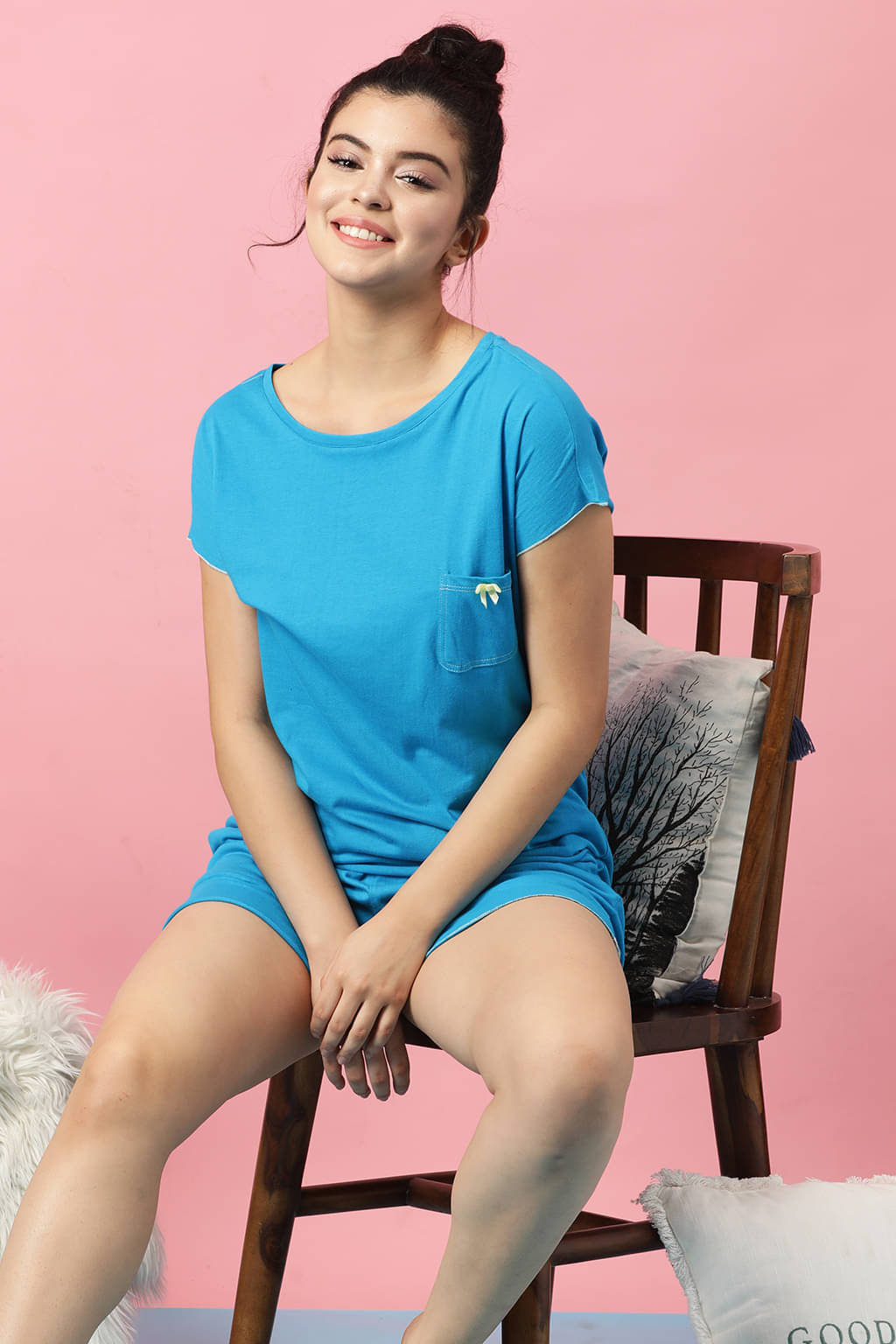 Clovia 100% Cotton Nightsuit Sets - Blue     			Clovia 100% Cotton Nightsuit Sets - Blue