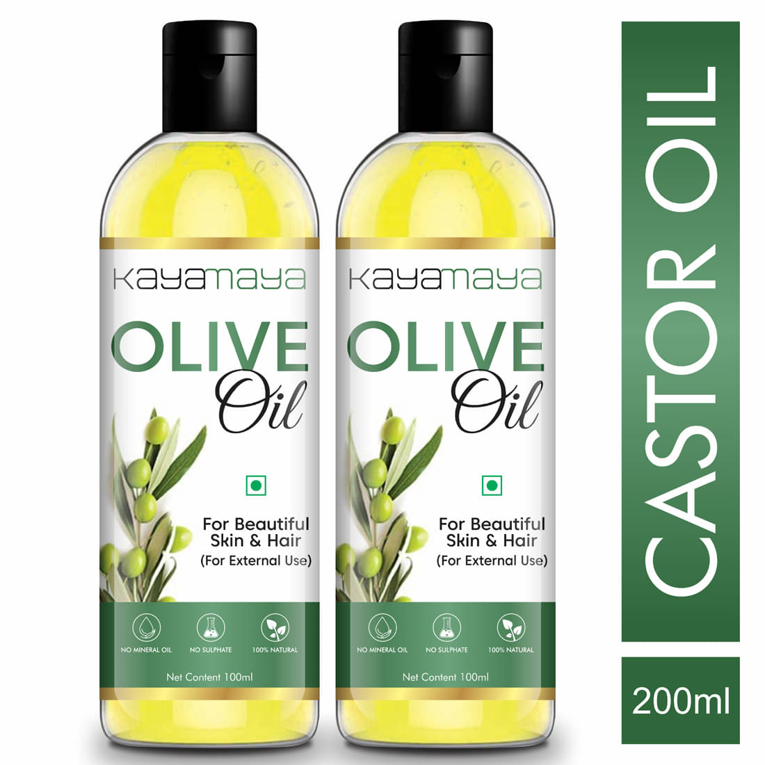 Kayamaya 100% Pure Olive Oil for Skin & Hair Oil 100 mL Pack of 2 Kayamaya 100% Pure Olive Oil for Skin & Hair Oil 100 mL Pack of 2