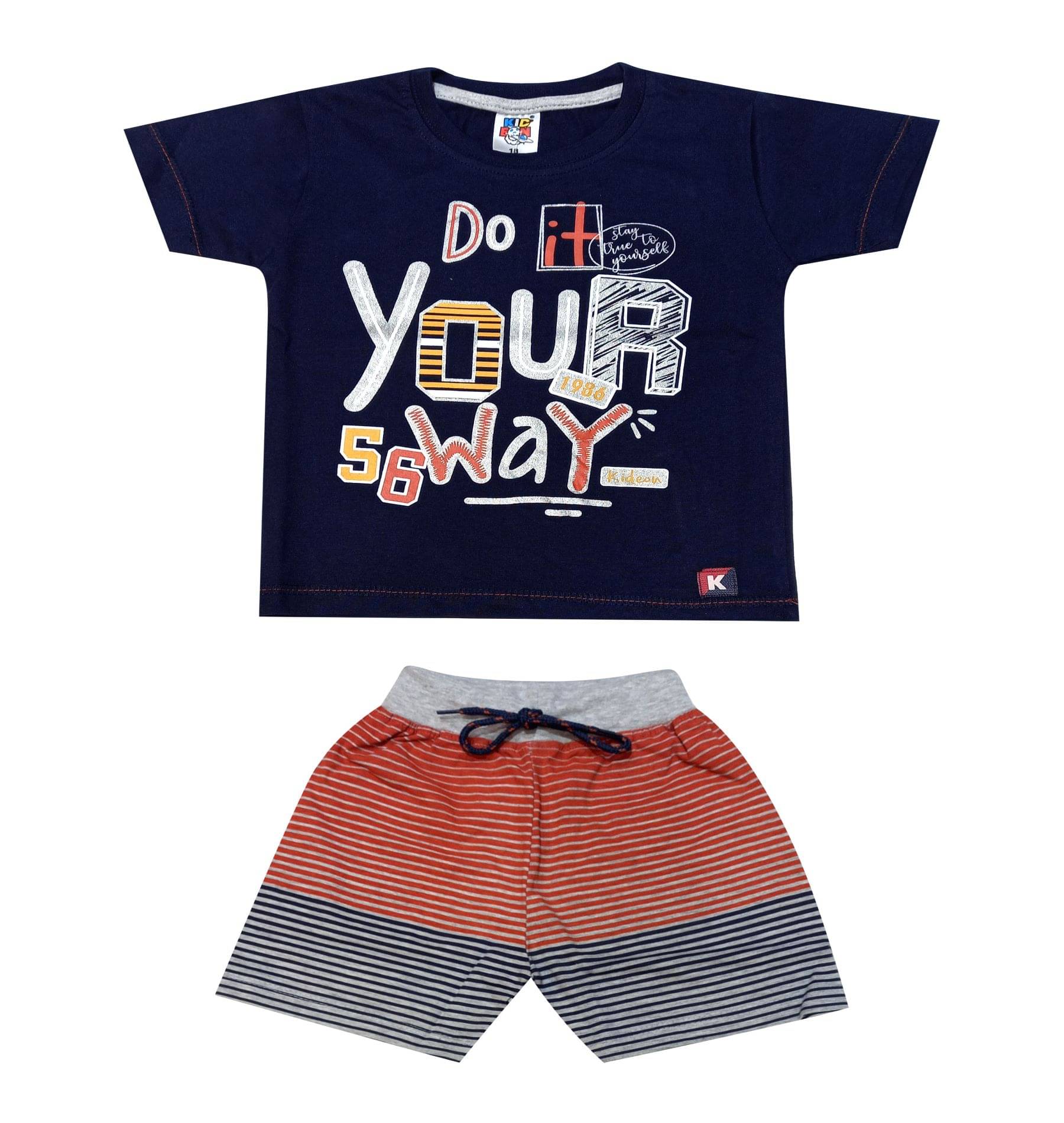     			Kideon Pack of 1 Boys Cotton T-Shirt & Shorts Set ( Navy Blue )