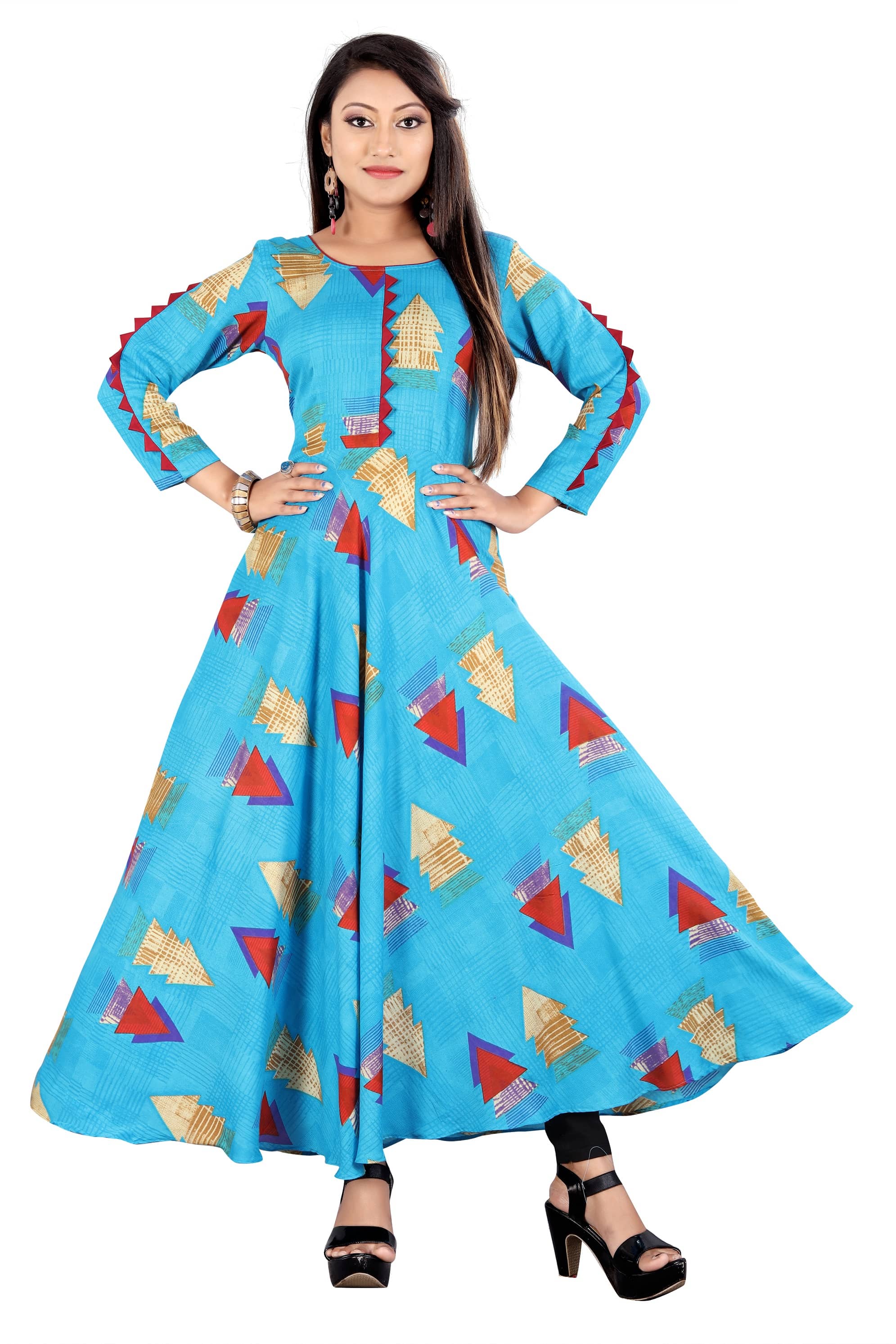 MEESORRA - Turquoise Rayon Women's Flared Kurti ( Pack of 1 ) - Kurtis, Tunics | Buy online on ZillyBuy