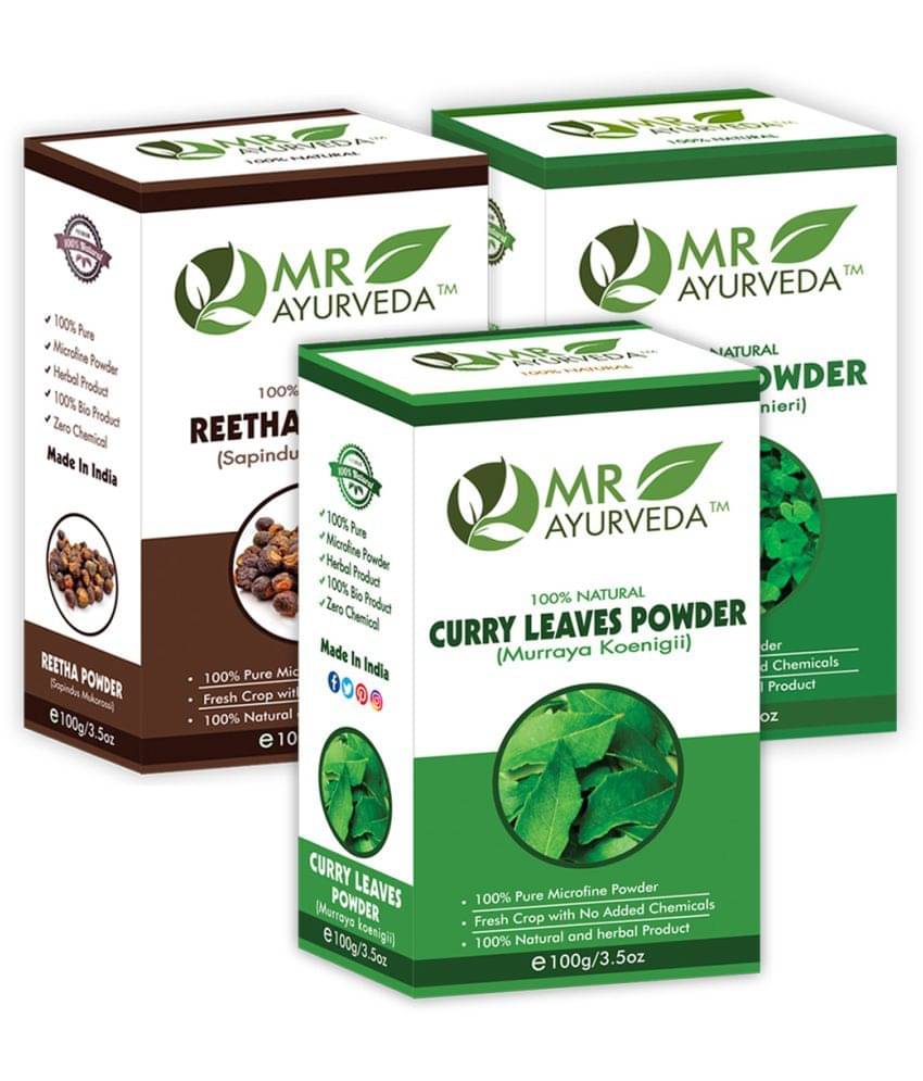     			MR Ayurveda Curry Leaves Powder, Reetha Powder & Brahmi Powder Hair Scalp Treatment 300 g Pack of 3