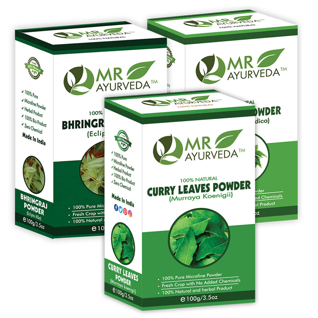 MR Ayurveda Curry Leaves Powder, Bhringraj & Neem Powder Hair Scalp Treatment 300 g Pack of 3 MR Ayurveda Curry Leaves Powder, Bhringraj & Neem Powder Hair Scalp Treatment 300 g Pack of 3