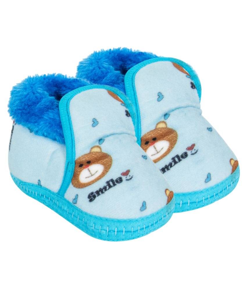     			Neska Moda 6 To 12 Months Baby Boys & Girls Printed Velvet Booties (Light Blue)