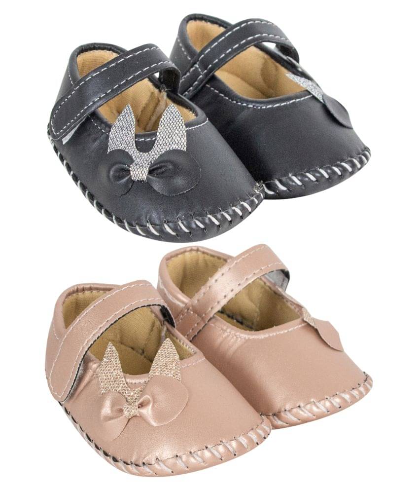     			Neska Moda Set of 2 Pair 6 To 12 Months Baby Girls Synthetic Leather Baby Sandal Booties (Brown, Black) -BT910andBT911