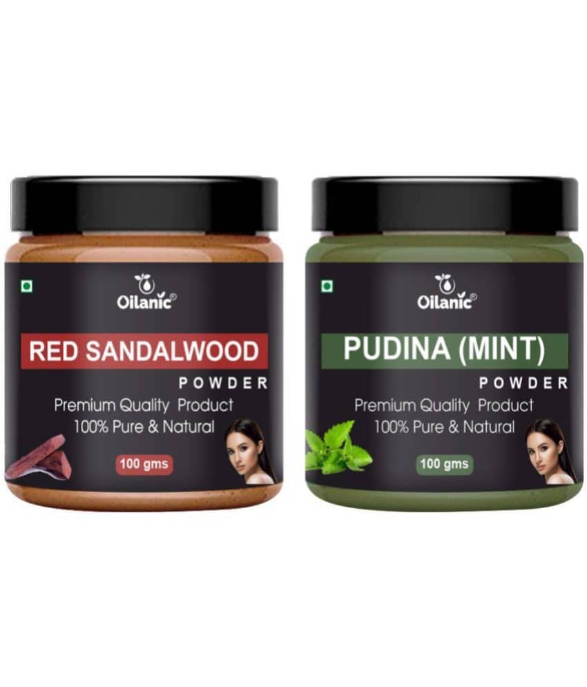 Oilanic 100% Red Sandalwood Powder & Pudina Powder For Skincare Hair Mask 200 g Pack of 2