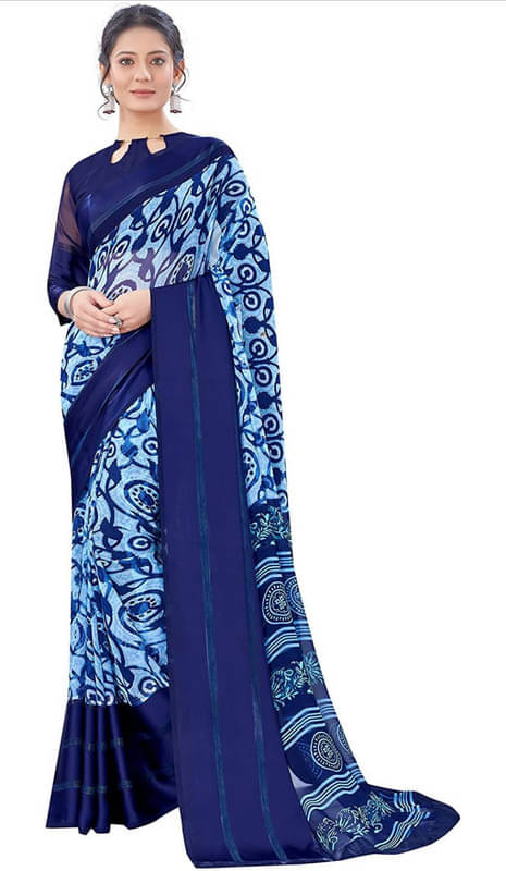 Sitanjali Georgette Printed Saree With Unstitched Blouse Piece ( Blue ) Sitanjali Georgette Printed Saree With Unstitched Blouse Piece ( Blue )