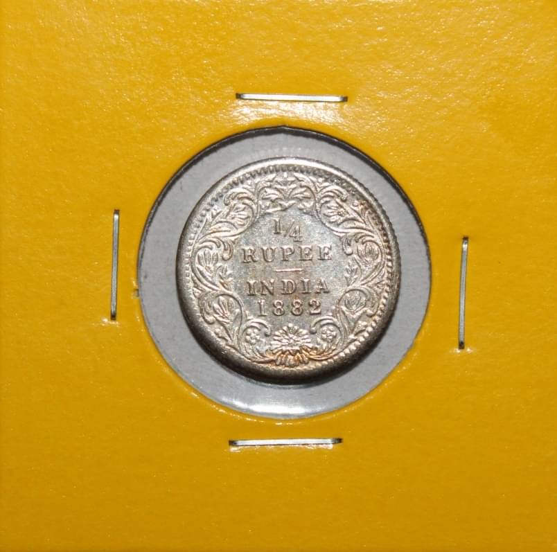     			1/4 Rupee 1882 - Queen Empress Fancy British India Rare Old Coin For Collection
