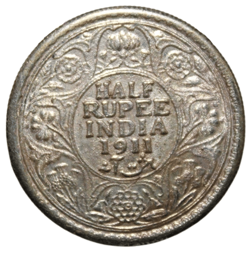     			5th King George - Half Rupee 1911 British India old Rare silverplated Coin