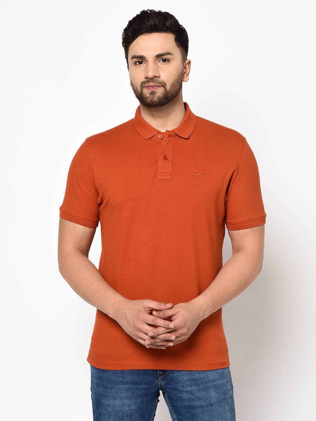 98 Degree North Pack of 1 Cotton Blend Regular Fit Solid Half Sleeves Men's Polo T Shirt ( Rust )     			98 Degree North Pack of 1 Cotton Blend Regular Fit Solid Half Sleeves Men's Polo T Shirt ( Rust )