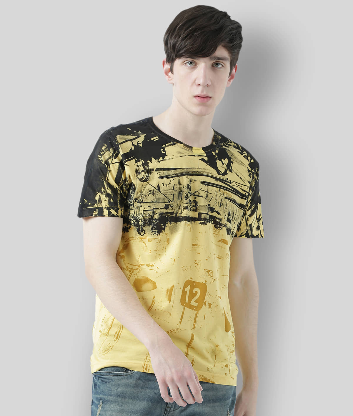 Huetrap Pack of 1 Cotton Regular Fit Men's T-Shirt ( Yellow )