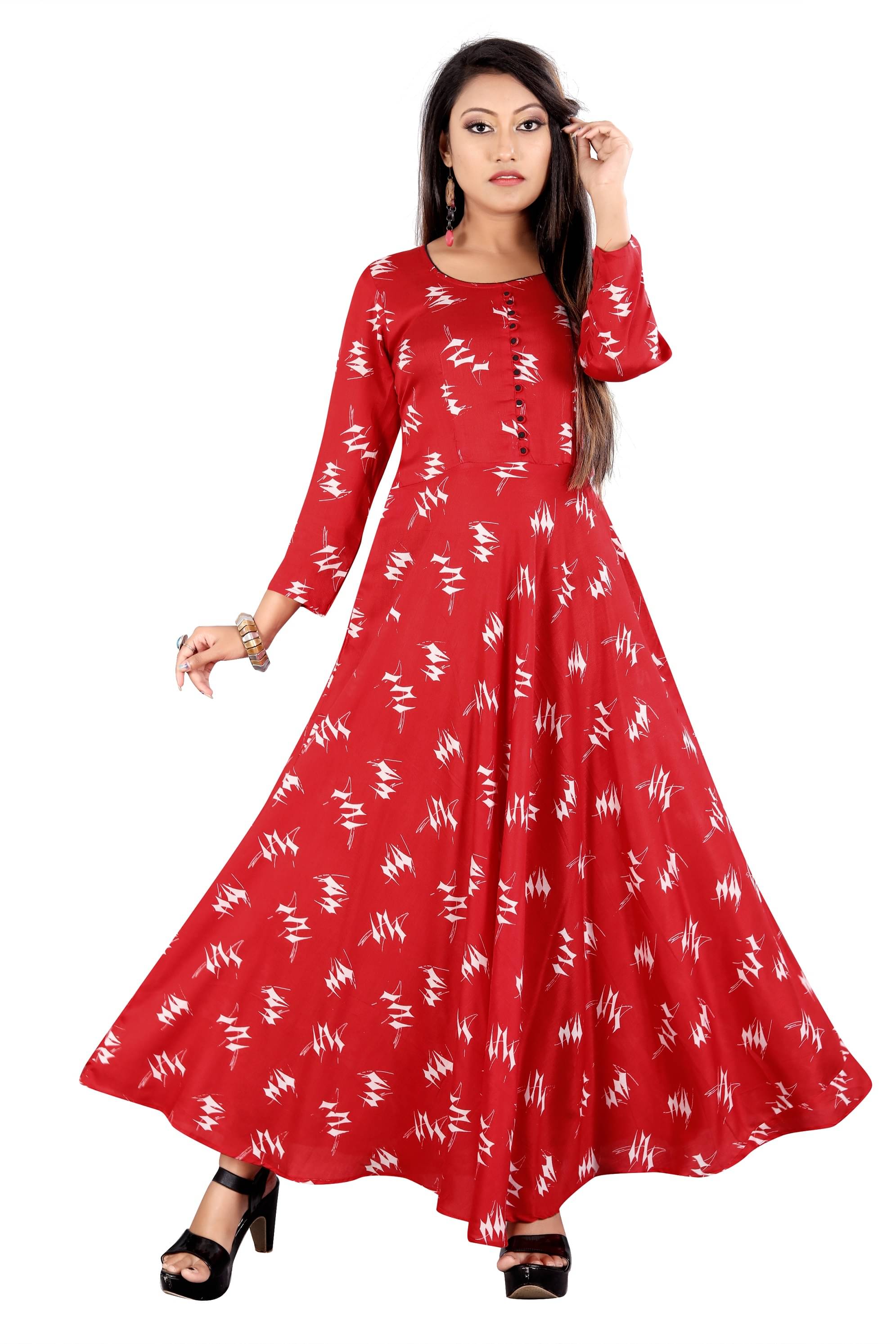     			MEESORRA - Red Rayon Women's Flared Kurti ( Pack of 1 )