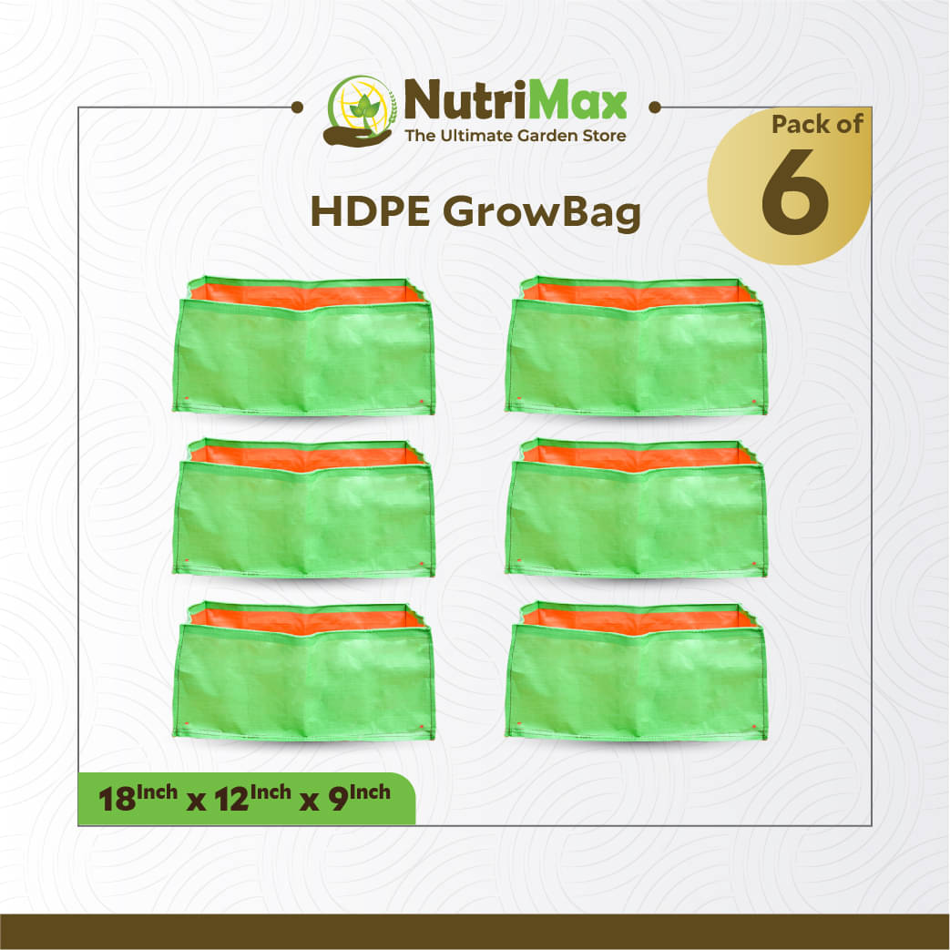 Nutrimax HDPE 200 GSM Growbags 18 X 12 X 9 inch Pack of 6 Outdoor Plant Bag     			Nutrimax HDPE 200 GSM Growbags 18 X 12 X 9 inch Pack of 6 Outdoor Plant Bag