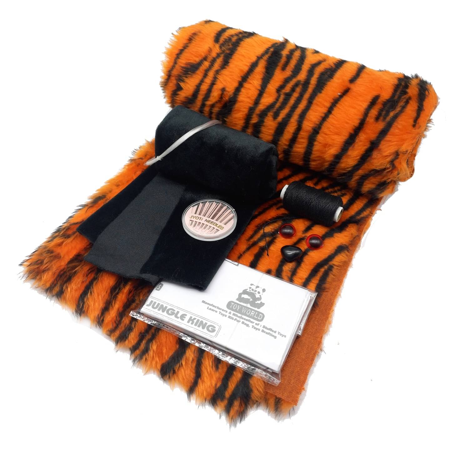     			PRANSUNITA Complete Soft Toy Teddy Tiger Making Kit – Includes Fur & Felt Cloth, Eyes Nose Set, Stitching Thread & Needle Set, Ribbon, Drafting Pattern Paper, Nylon Wire& Cotton for Filling