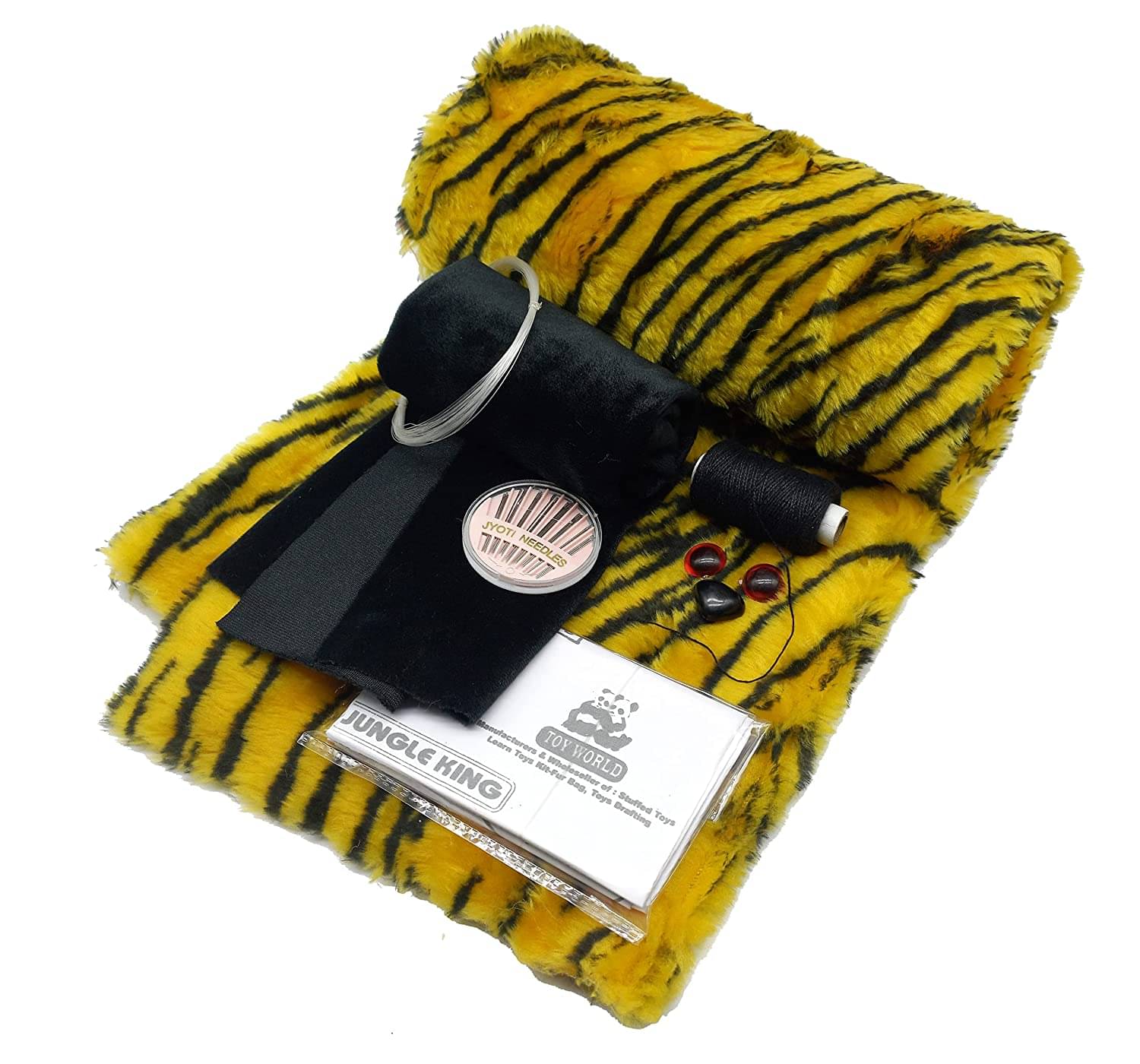     			PRANSUNITA Complete Soft Toy Teddy Tiger Making Kit – Includes Fur & Felt Cloth, Eyes Nose Set, Stitching Thread & Needle Set, Ribbon, Drafting Pattern Paper, Nylon Wire& Cotton for Filling