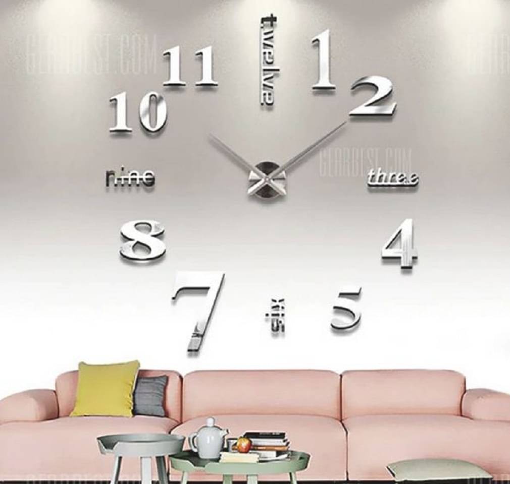     			Circular Acrylic DIY Creative 3D Stickers Analog Wall Clock (Silver) (60 x 60cms)