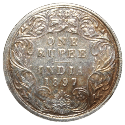     			Victoria Queen - 1 Rupee 1897 British India old Rare Silverplated Coin