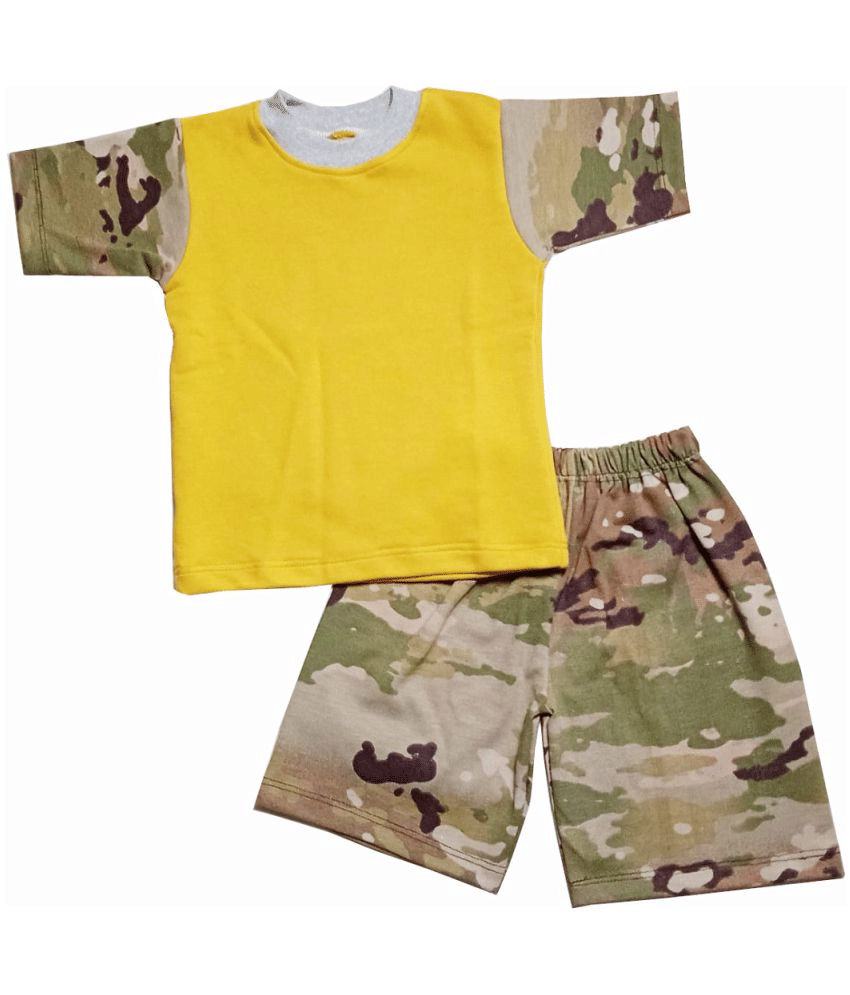 harshvardhanmart.com Pack of 1 Boys Cotton T-Shirt & Shorts Set ( Mustard )