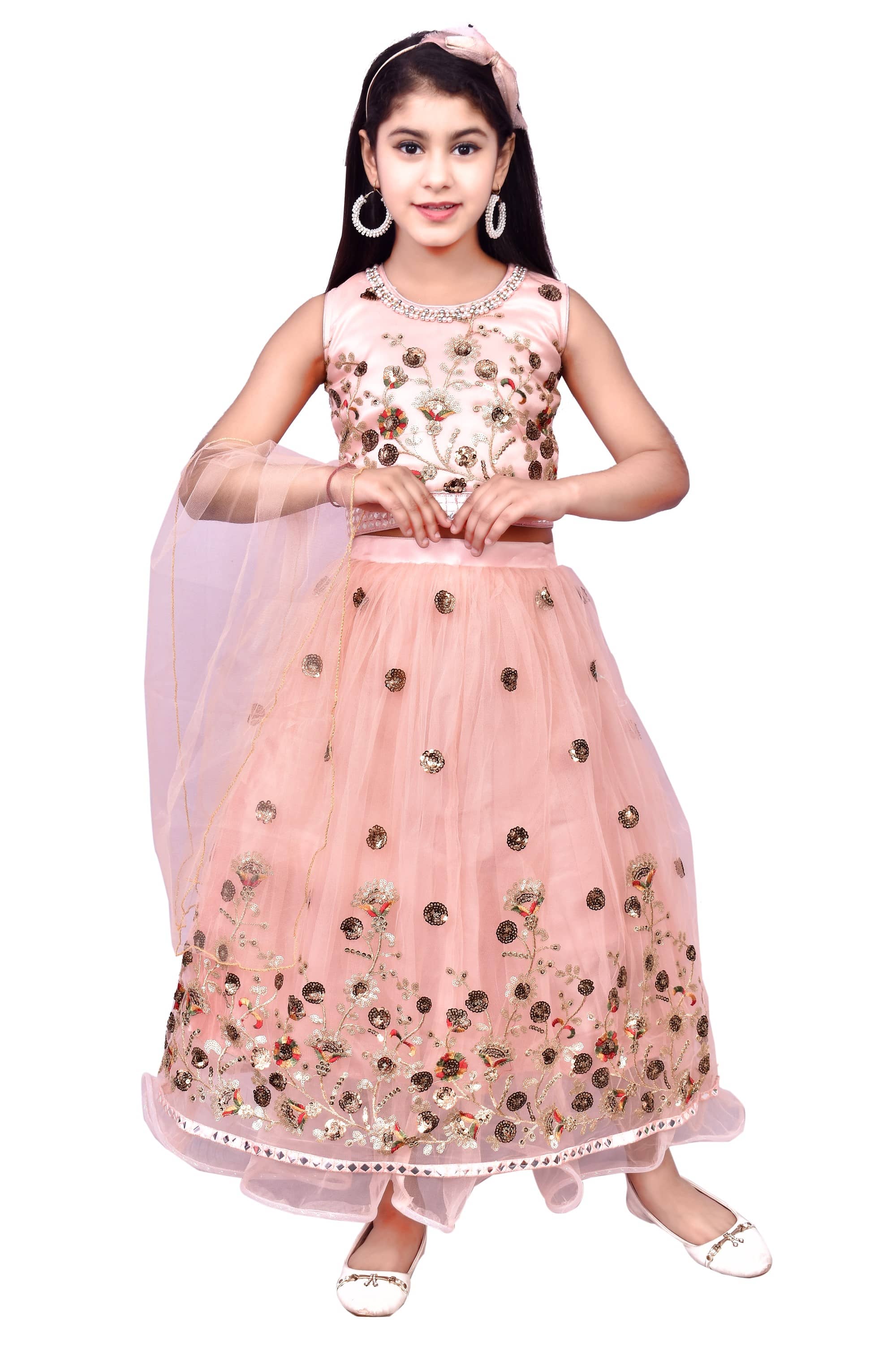 Arshia Fashions Net Lehenga Choli Set For Girls ( Pack of 1 , Green )