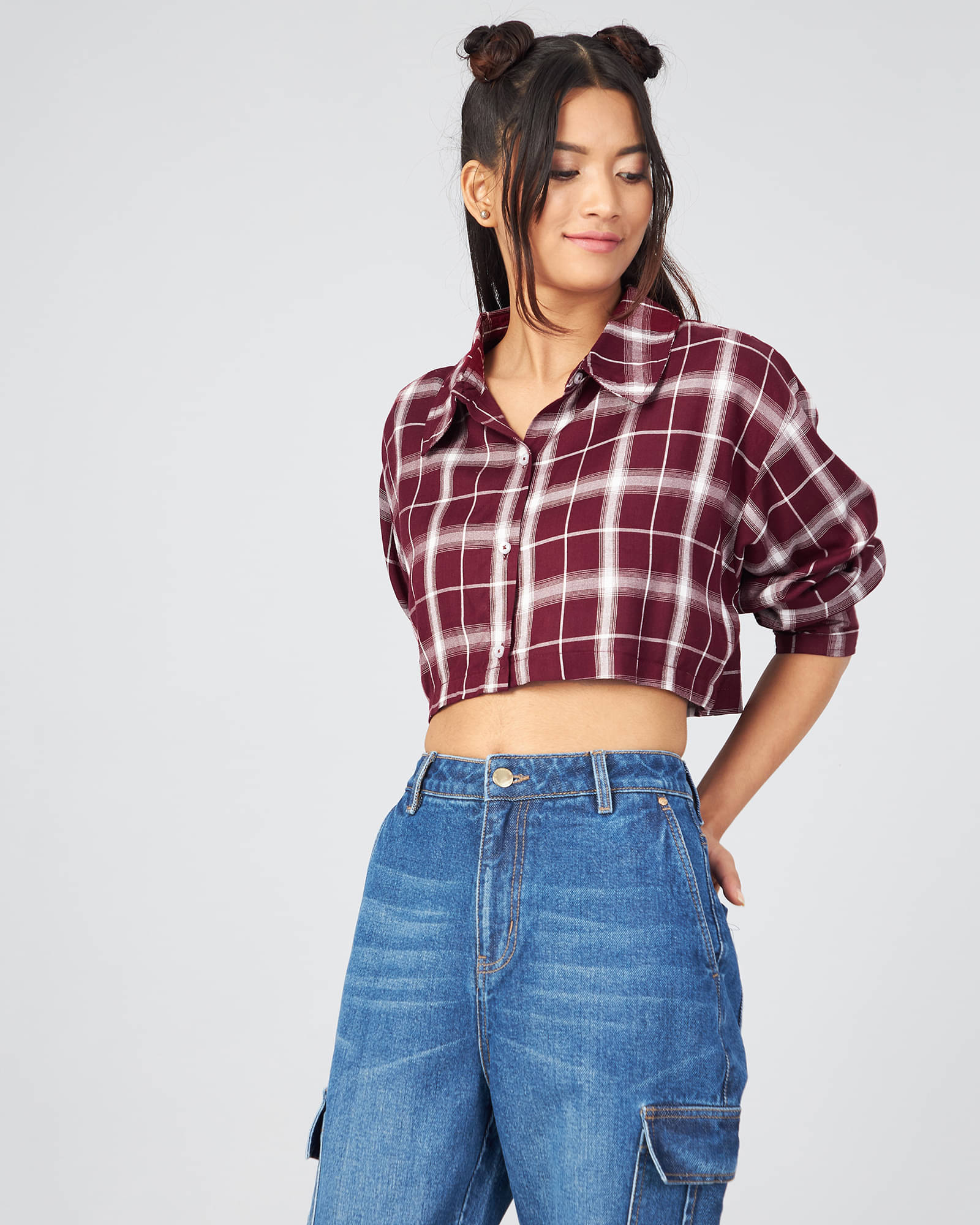    			Chimpaaanzee Women Checks Viscose Shirt ( Maroon )
