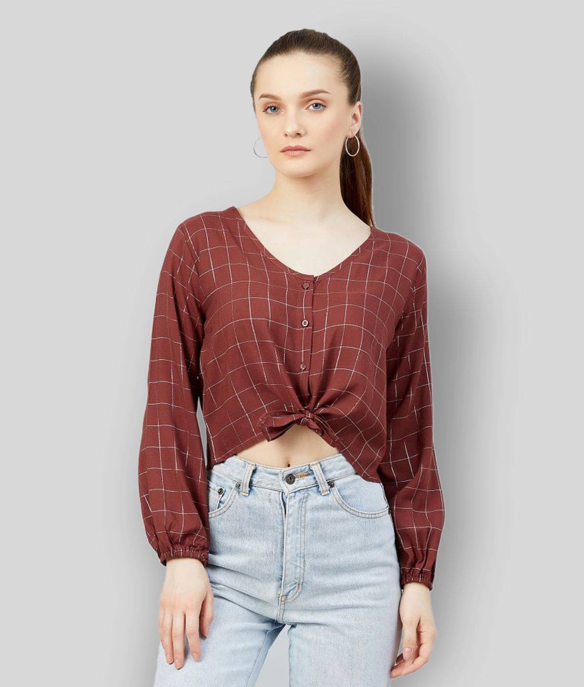 Chimpaaanzee - Maroon Viscose Women's Crop Top ( Pack of 1 ) Chimpaaanzee - Maroon Viscose Women's Crop Top ( Pack of 1 )