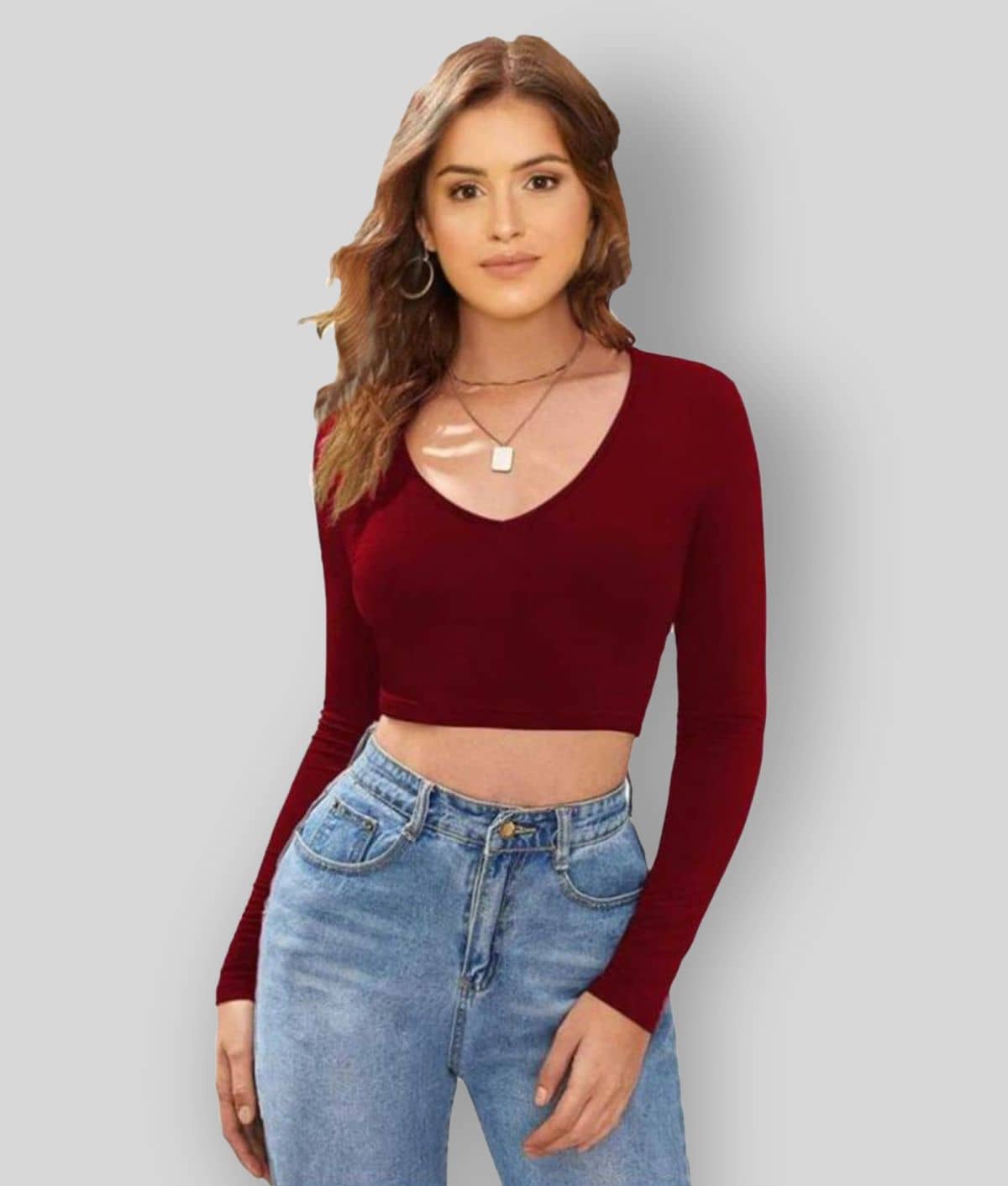 Dream Beauty Fashion Women's Cotton Blend Crop Top ( Maroon )
