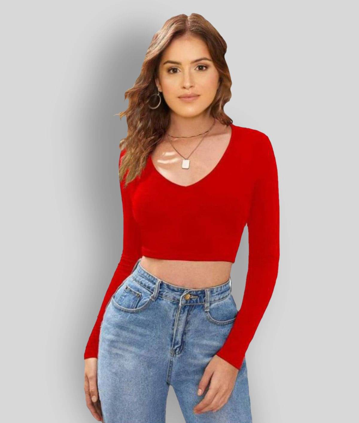 Dream Beauty Fashion Women's Cotton Blend Crop Top ( Red ) Dream Beauty Fashion Women's Cotton Blend Crop Top ( Red )