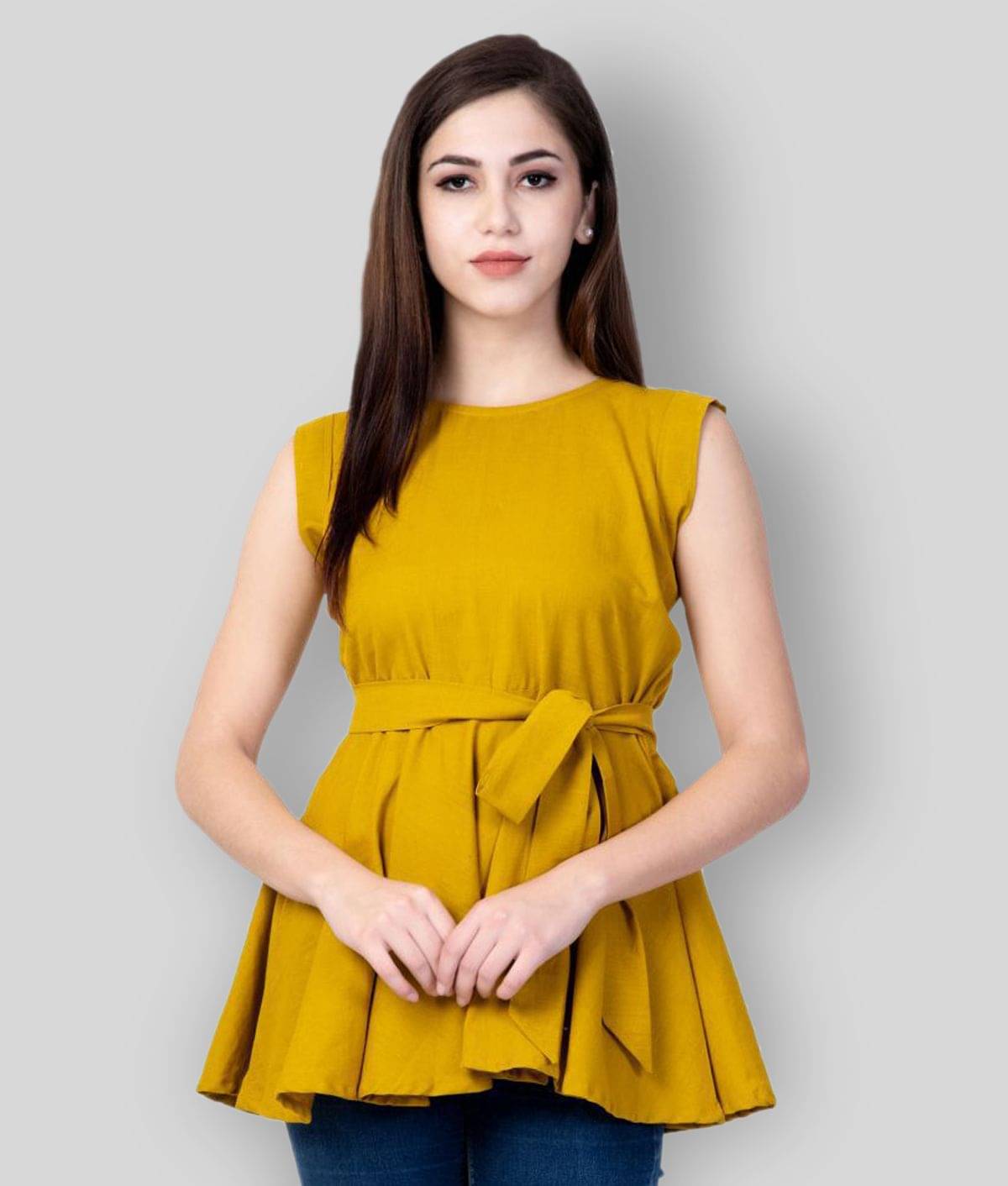    			GOD BLESS Women's Cotton Knot Front Top ( Yellow )